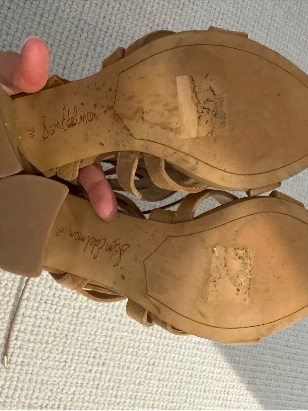 Sam Edelman Tan Lace-Up Suede Block Heel Sandals